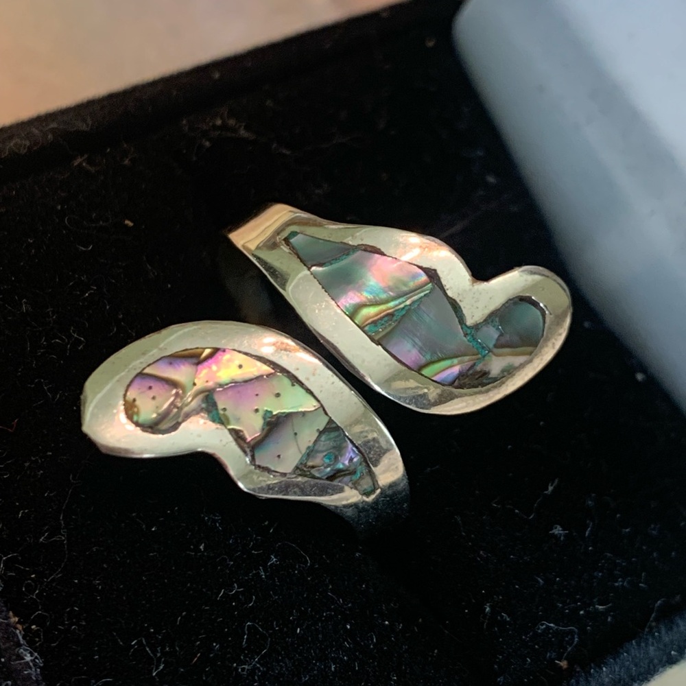 Sterling Silver Abalone Heart Wrap Ring - Iridescent - Picture 2 of 5